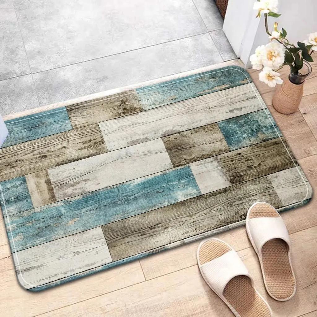 Crystal Velvet Wood Texture Home Bedroom Kitchen Bathroom Floor Mat, Water Absorbent Dirty Resistant Non-Slip Doormat