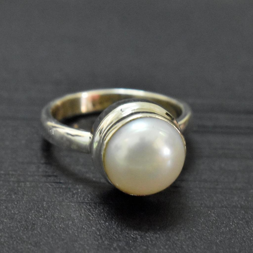 Genuine South Sea Pearl 925 Sterling Silver Ring Jewelry, Natural White Sea Pearl Wedding Gift Ring Jewelry