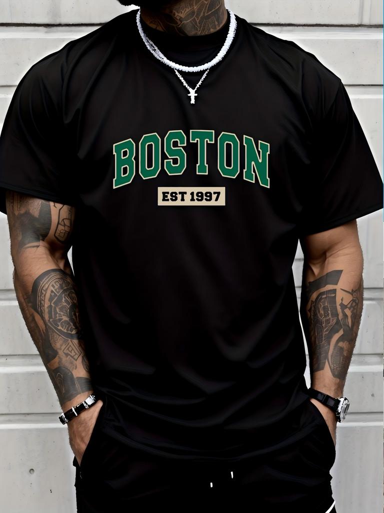 Men's Breathable Round Neck T-shirt Boston South 1997 Digital Printed Sports and Leisure Versatile Short Sleeve Top S-5xl