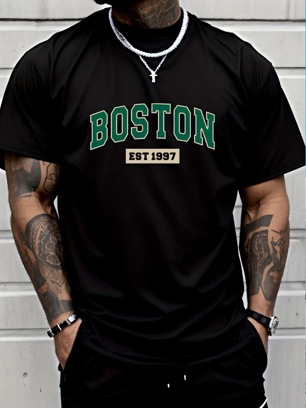 Mens Breathable Round Neck Tshirt Boston South 1997 Digital Printed Sports and Leisure Versatile Short Sleeve Top S