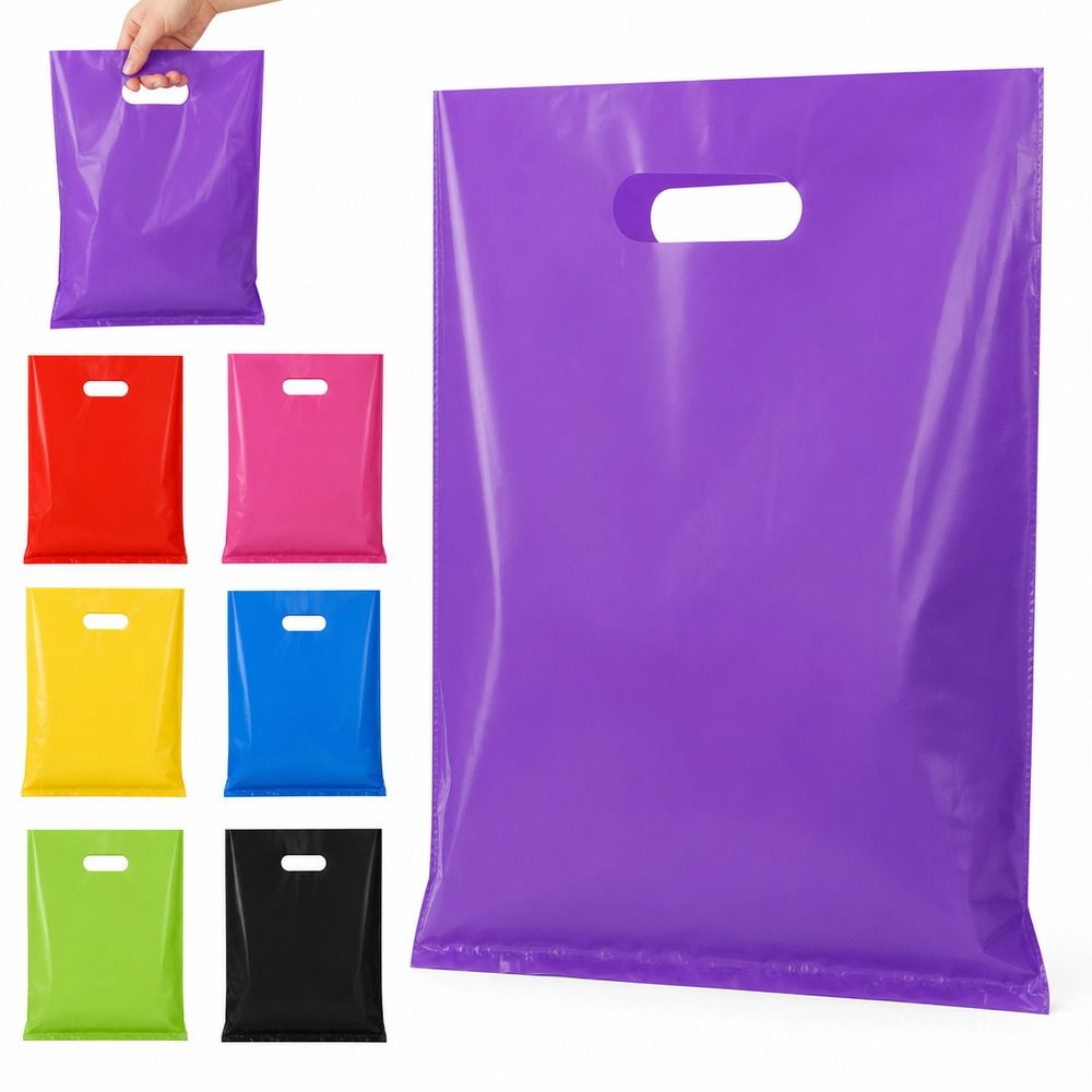 50 PCS Reinforced Gift Packaging Bag Flat Mouth Plastic Carry Case Shopping Bag Festive Occasions