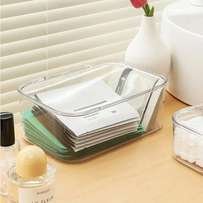 Organiseur de bureau transparent, boîte de rangement pour cosmétiques, documents, collations, papeterie, appareils électroménagers