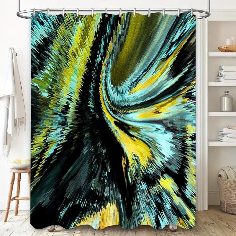 Modern Colorful Shower Curtain with Abstract Print for Bathroom Decor Green Blue Yellow Black White Gray Artistic Design Waterpr