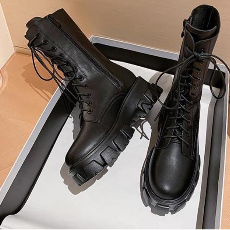 Divat Új Középszárú Női Csizmák Platform Cipők 2025 Téli Divat Bokacsizmák Fűzős Lapos Sportos Sarkú Chelsea Hócsizma Női Cipők