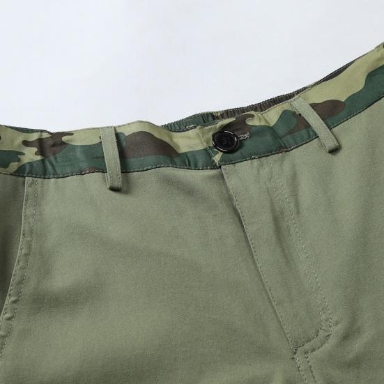 Men Cargo Shorts Mid-rise Button Zipper Fly Casual Shorts with Multi Pockets Solid Color Straight Wide Leg Summer Shorts