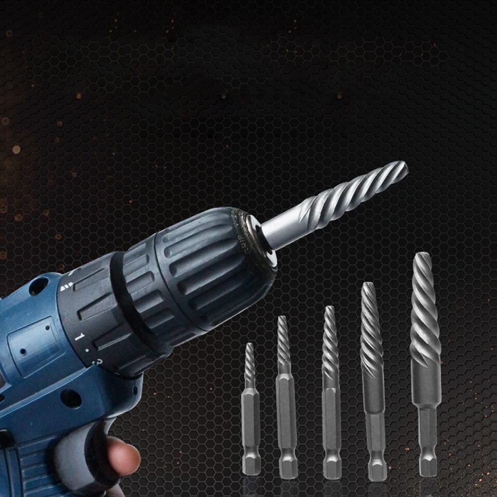 6 Pcs Drill Bit Bolt Extractor Kit With Adapter Stripped Screw Remover Mechanical Repair