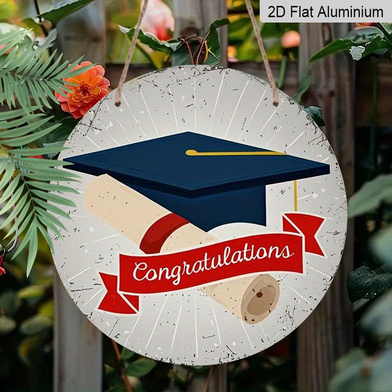 2D Flat 1pc, 8x8 in, Graduation Happy Aluminum Metal Decorative Signs & Plaques, Local Style with Graduation Cap and Graduation Certificate Design