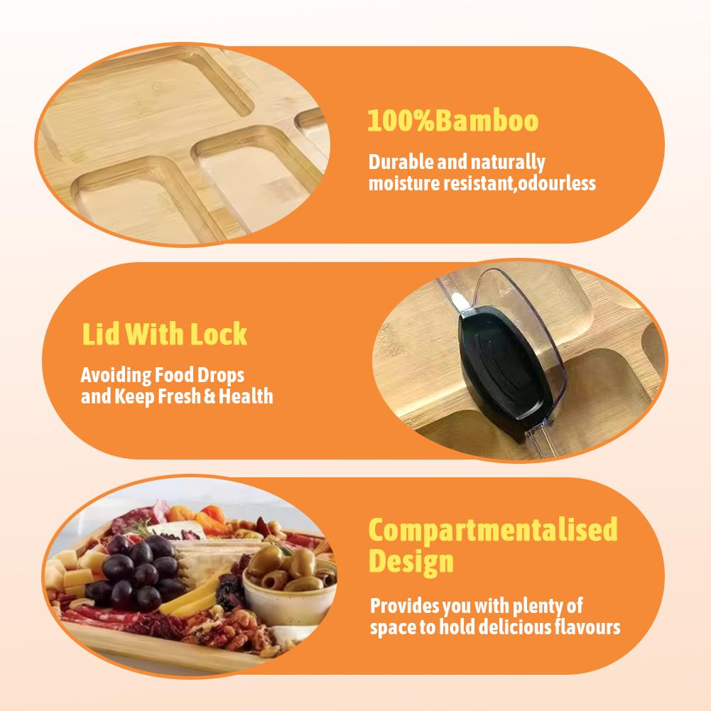 Wooden Bamboo Cheese Board with Lid Cheese Platter Biscuit Snacks Platter Tray for Gourmets Birthday Presents Housewarming Gifts