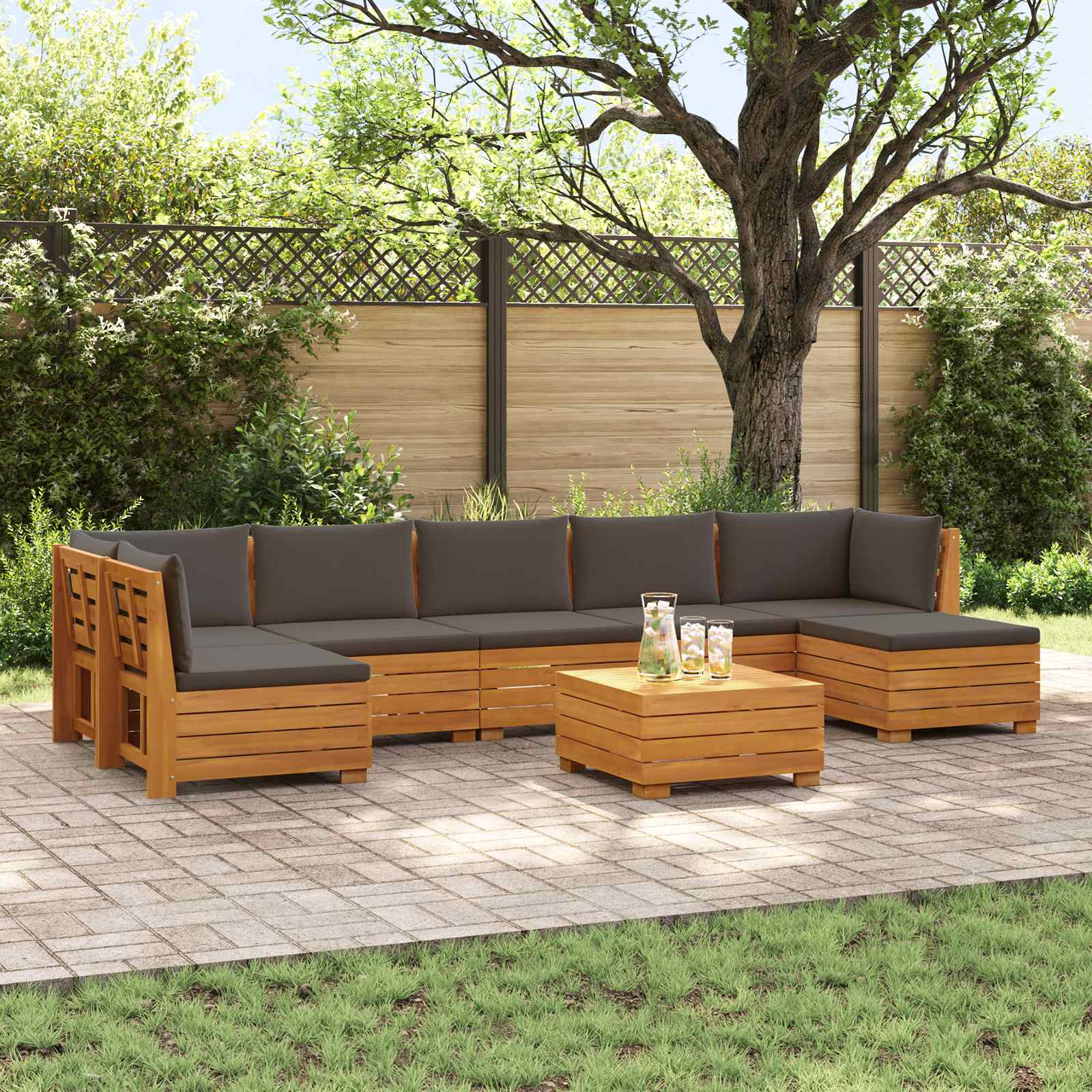 Outdoor-Sofagarnitur mit Kissen 8-teilig Braun Massives Akazienholz
