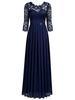 European Style Chiffon Lace Long Evening Dress - Women's Round Neck Gown