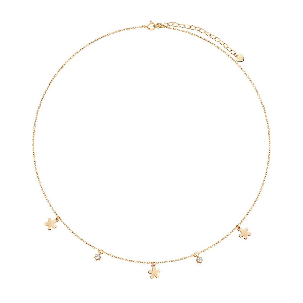 Delicate Silver Necklace with Flowers and Cubic Zirconia