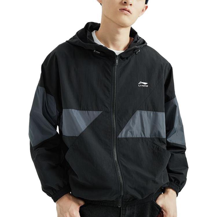 Li Ning Sports Fashion Series Water-Resistant Color-Block Loose Sports Jacket Men Jacket Black AFDR027-4