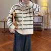 Retro lazy loose striped sweater jacket women's autumn and winter new versatile stand-up neck zipper knitted cardigan tide