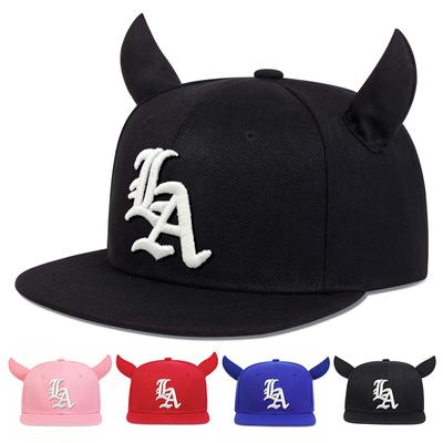 Unisex Fashion Baseball Cap with Letter Embroidery Bull Horn Adjustable Casual Hip Hop Streetwear Hat