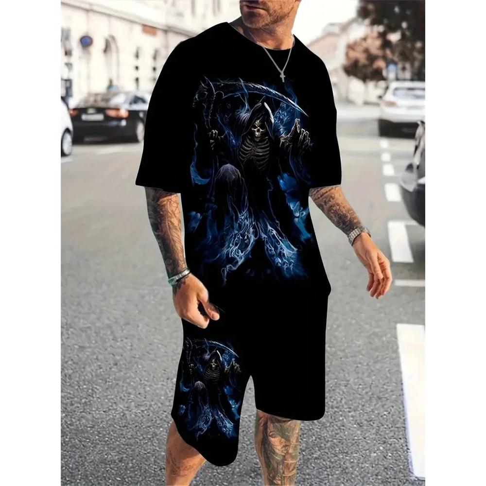 Summer Men s 3D Printed Sports Suit Fashion Trend Casual Versatile Breathable S