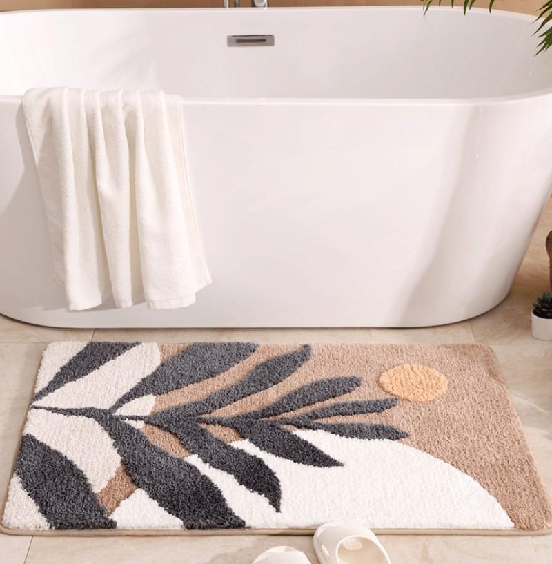 Non-Slip Bath Mat Rug Boho Plant Art Boho Abstract Leaves Bathroom Rug Absorbent Bathroom Rugs for Home Office 40x60cm 50x80cm