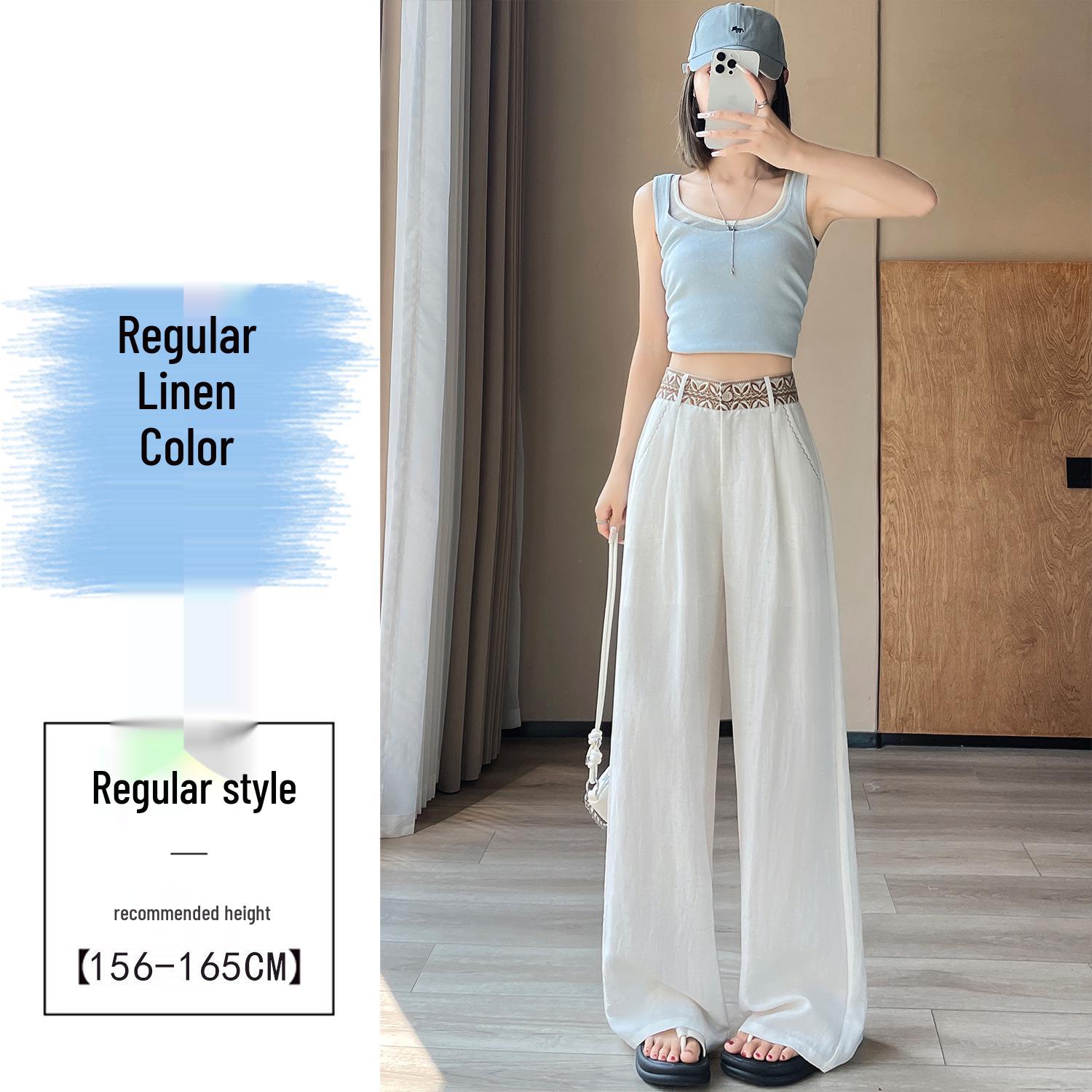 

Embroidered Linen Wide-Leg High-Waisted Casual Pants - Summer 2026 Collection Medium