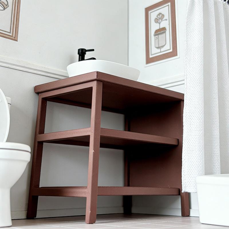 Miniature Simulation Sink Storage Rack Model 1/12 Dollhouse Bathroom Sink Cabinet Ornament Dollhouse Micro Scene Furniture Decor