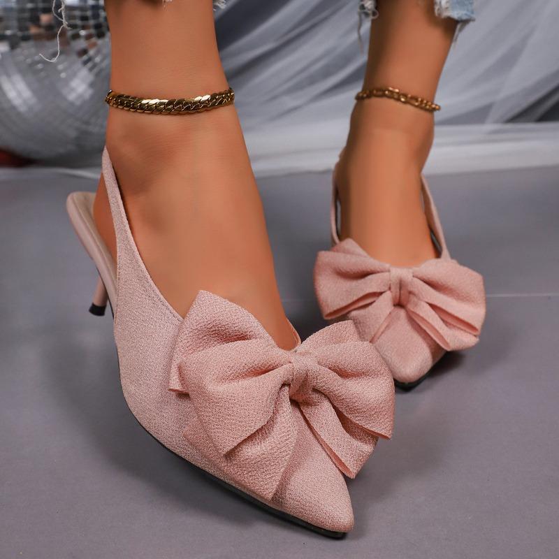 High Heel Sandals 2025 Summer New Fine High Heel Pointed Head Leopard Bow Back Hollow Sandals
