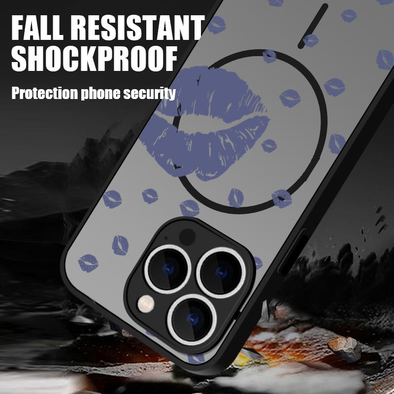 Color Lips Pattern Clear Matte Wireless Charge Case For iPhone 16E 16 Pro Max 15 Pro 14 13 Soft Edge Shockproof for Magsafe Magnetic Phone Cover