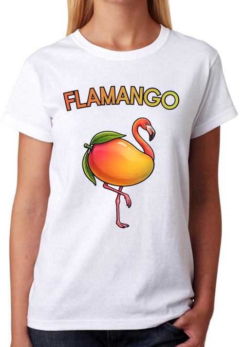 Flamango Mango Flamingo Pun Ladies T-Shirt Funny Fruit Animal Tee M