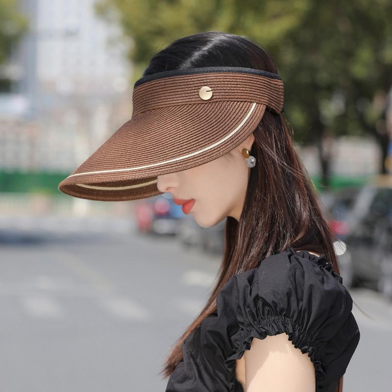 Summer hat women's fashion straw empty top hat outdoor sun protection sun hat solid color simple sun hat