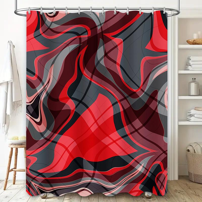 Modern Red Black Wave Print Shower Curtain For Bathroom Decor Water Resistant Fabric Bath Towel Shelves Home Accessories