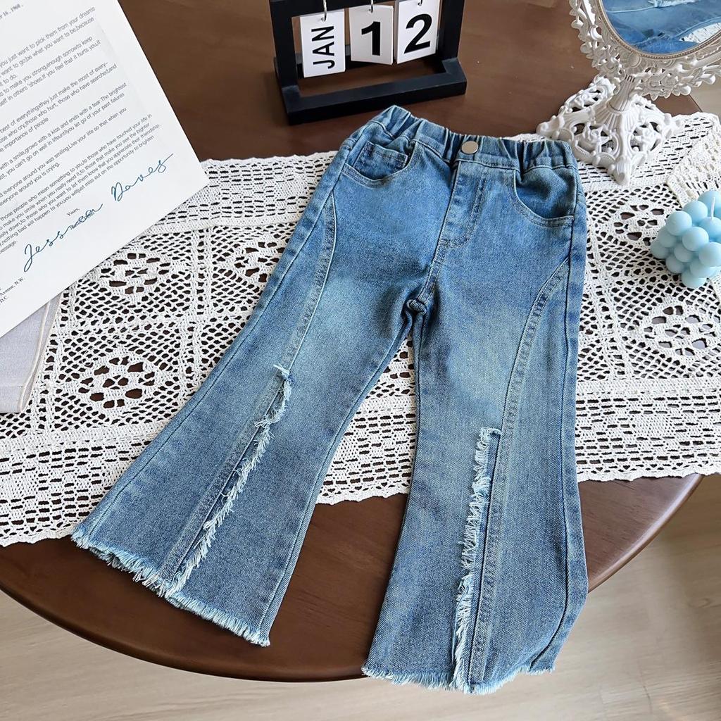 Kız Çocuk Moda İspanyol Paça Kot Pantolon - İlkbahar/Sonbahar Koleksiyonu BQA017