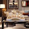 1Pc Resin Feng Shui Golden Three Elephant Decorative Ornaments, Elephant Collection Statues, Suitable for Home, Desktop Decoration Ornaments
