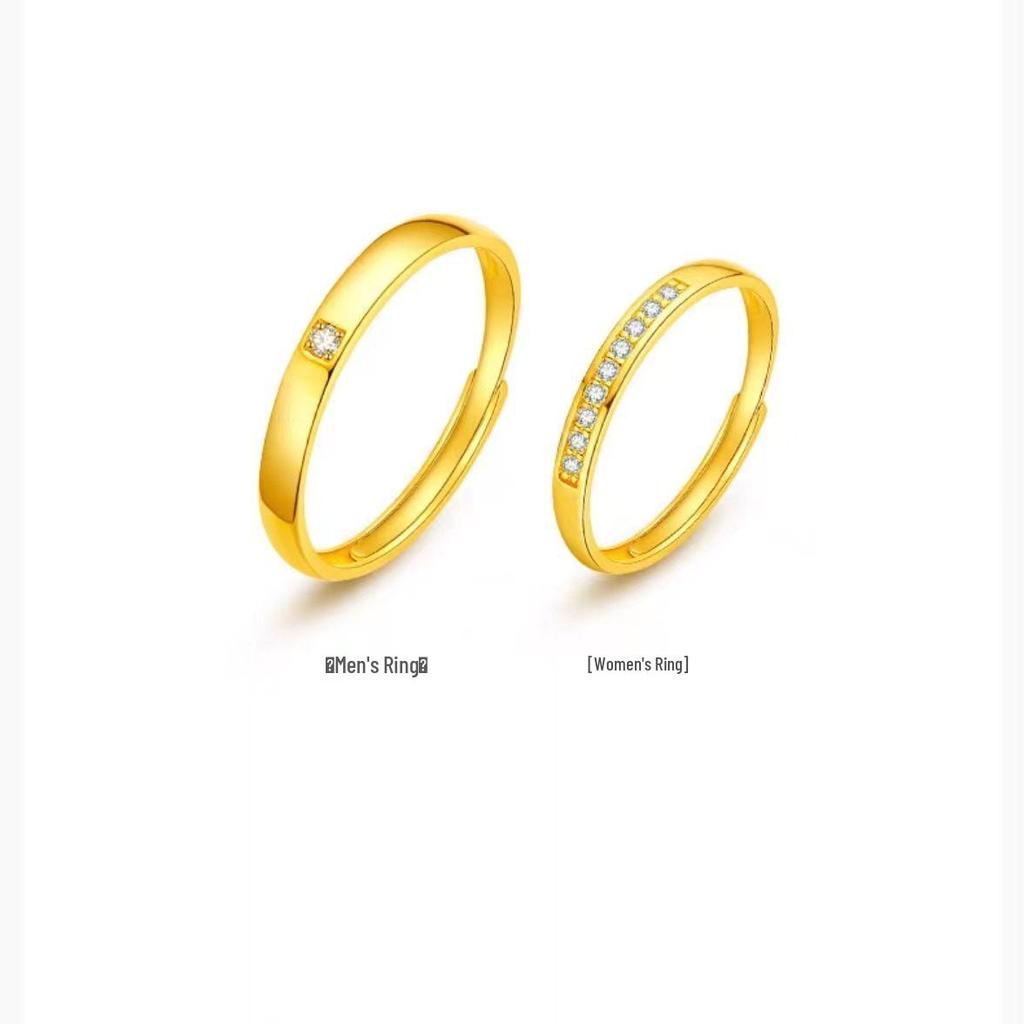 Vietnam Sand Gold Love Couple Rings: Elegant Brass Gold-Plated Wedding Bands for Men and Women