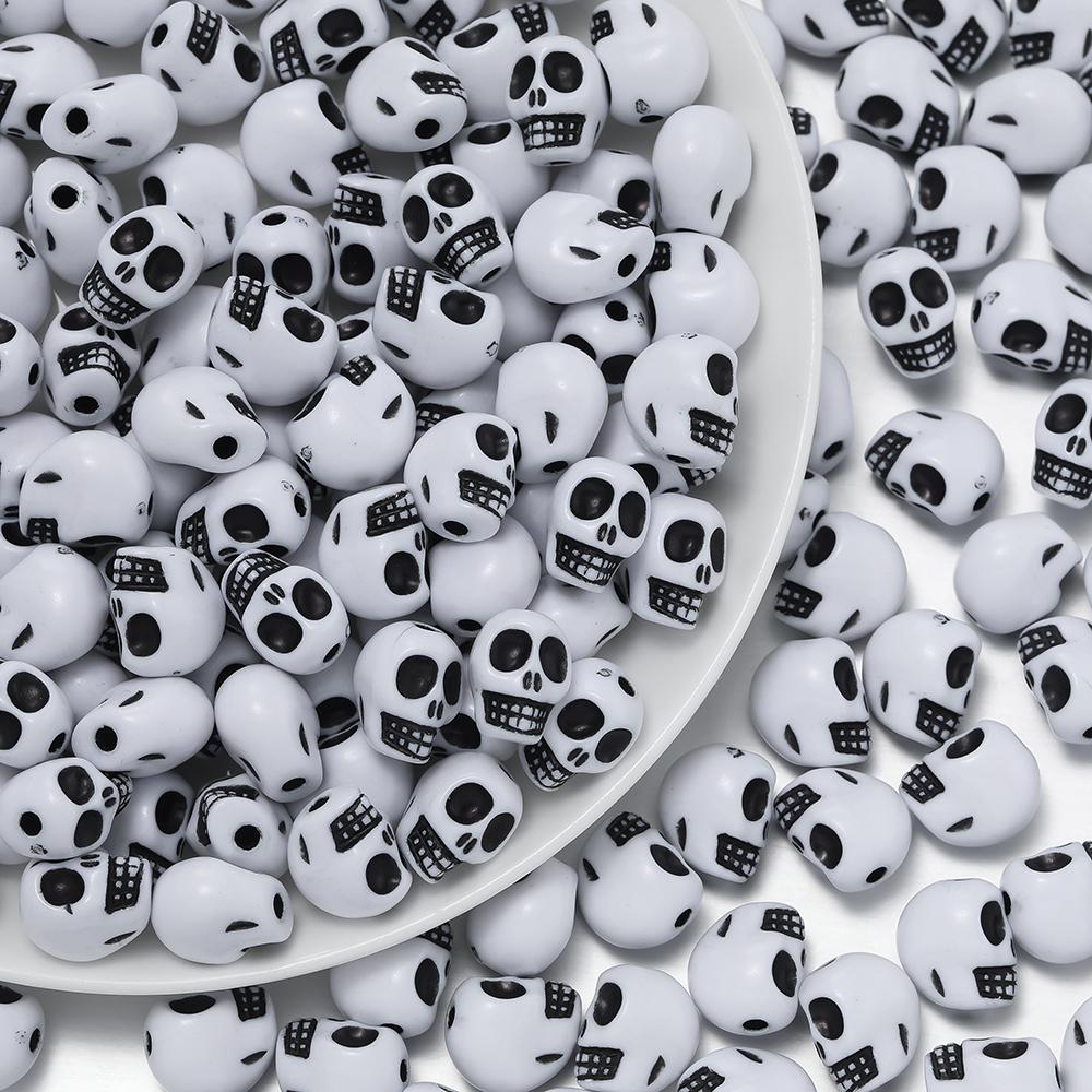 

100pcs Colorful Skull Shape Beads Acrylic Spacer Loose Bead for Halloween Earrings Bracelet Necklace DIY Jewelry Making Supplies S 7.5x9.5mm