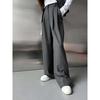 High Waist Women Suit Pants Autumn Winter Fashion Straight Long Trousers Office Ladies Casual Button Loose Female Gray Pant