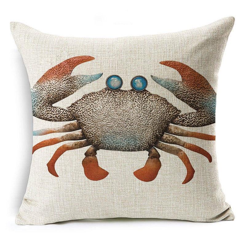 Exquisite 18" Blue Sea Animal Cotton Linen Cushion Cover For Stylish Living Spaces