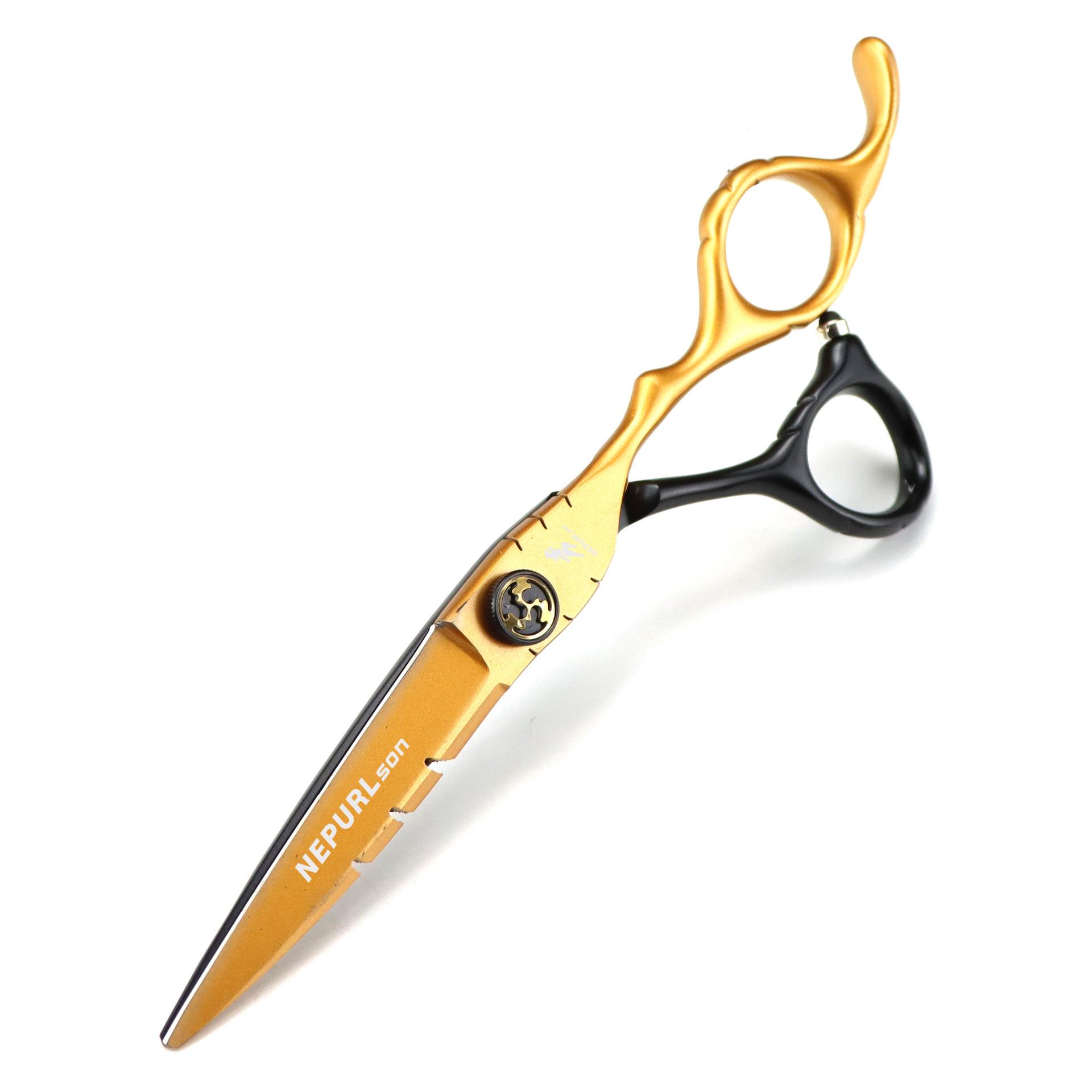 6.0-Inch SY Black Gold Napson Hairdressing Scissors: Straight, Serrated, and Thinning Shears.
