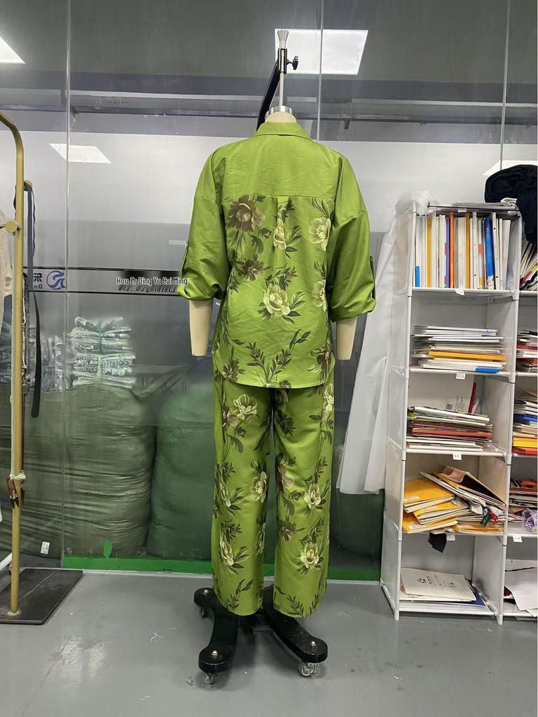 Spring Women's Floral Print Mid-Length Sleeve Top & Long Pants Set 2026