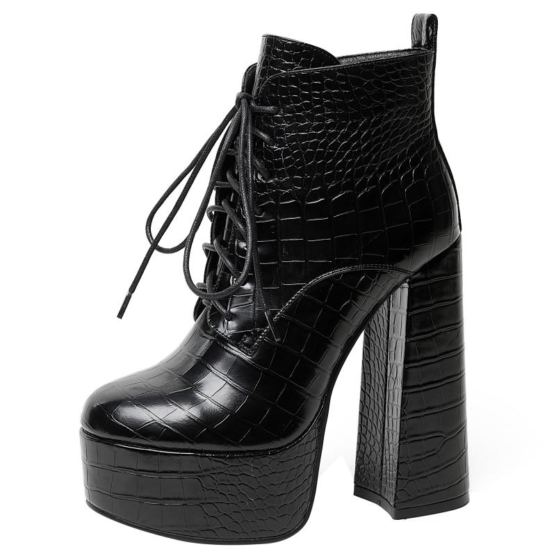 Sexy Women's Ankle Boots Platform 2025 Winter High Heels Short Shoes For Women Lace-up Black White Party Strip Shoes Large Size