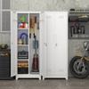 White 65" Metal Cleaning Tool Storage Cabinet with Locking Doors, Shelves, Hanging Rod & S-HooksW