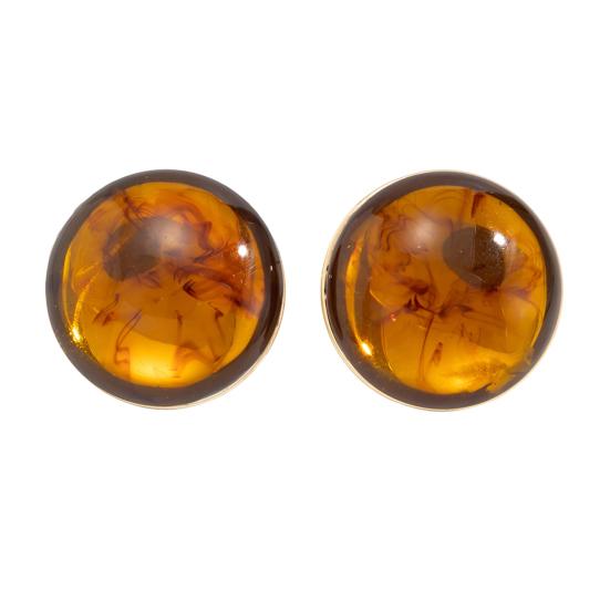 1 Pair Stud Earrings for Women Large Round Amber Resin