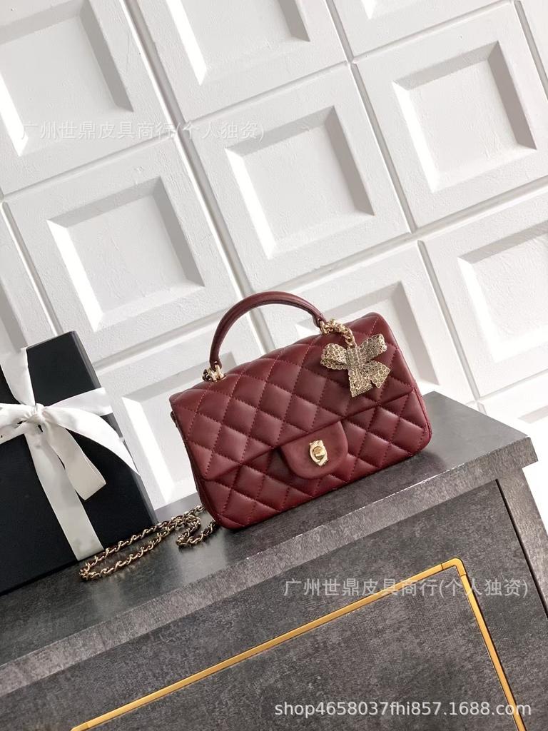 High-quality New Mini25K Bow  Style Sheepskin Diamond-grid Chain Bag Portable Single Shoulder Flip