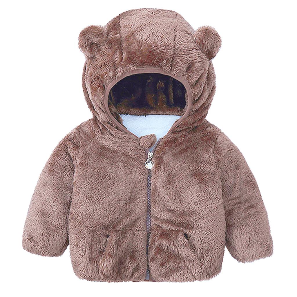 Infant And Toddler Bear Ears Cute Jacket Solid Color Hoodie Jacket Kids Sweater