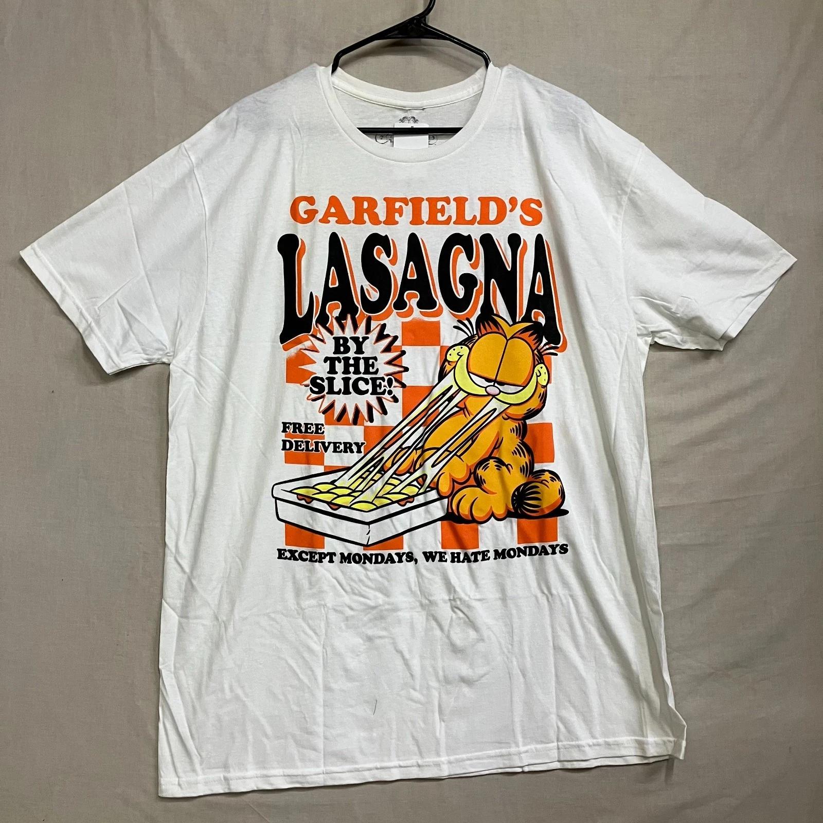 

Garfield T-Shirt XL White Lasagna By the Slice Comic Graphic Short Sleeve L