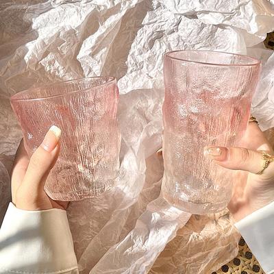 285ml/380ml Rosa Getränkebecher Art Design Gletschermuster Glasbecher Trendiges Cocktailglas Transparent Saft Tee Kaltgetränke Becher
