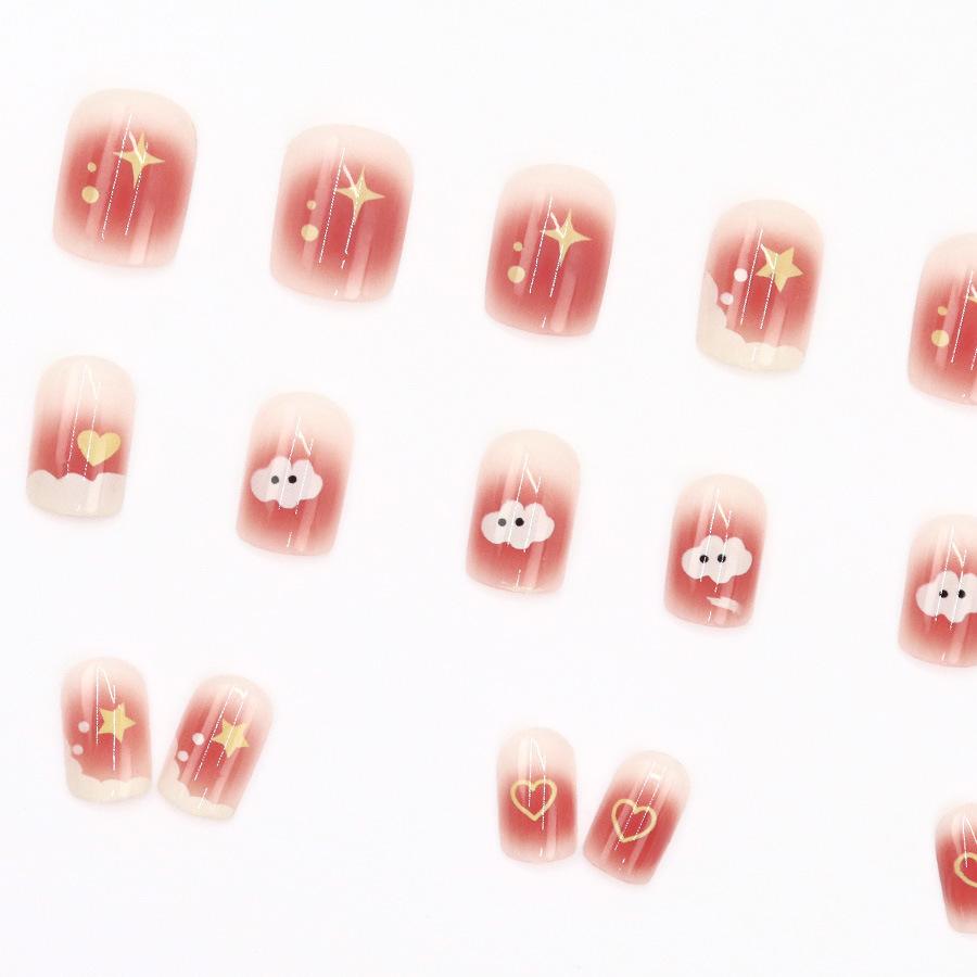 24 Pieces Sweet and Cute  Square Nail Short Cloud Star Wearing Nail Royal Manicure Nail Sticker 24 Pieces