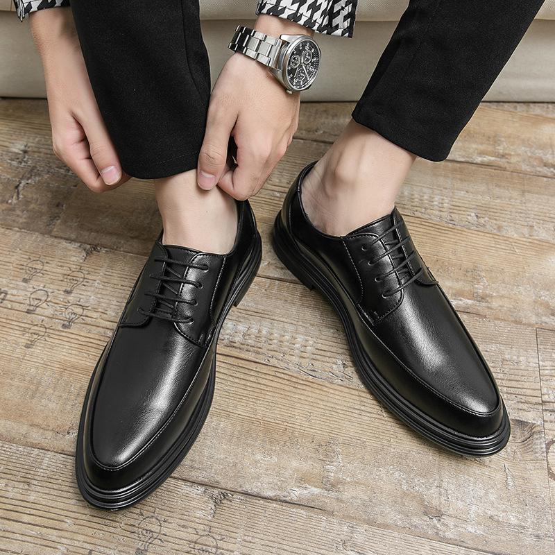 Leather Shoes Men's Autumn and Winter Business Dress Pointed Groom Wedding Hairstylist Casual Soft Leather Men's Shoes Large Size