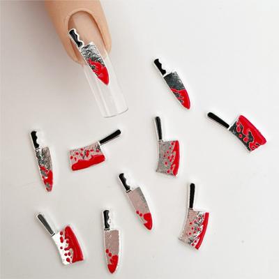 10Pcs/Lot Halloween Blood Knife Nail Charms Acrylic Punk Metal Alloy Halloween Charms Manicure DIY Jewelry Nail Art Decoration #