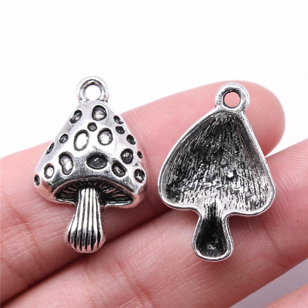 10pcs Mushroom Charms Antique Bronze Silver Color Pendants DIY Making Findings Handmade Tibetan Jewelry