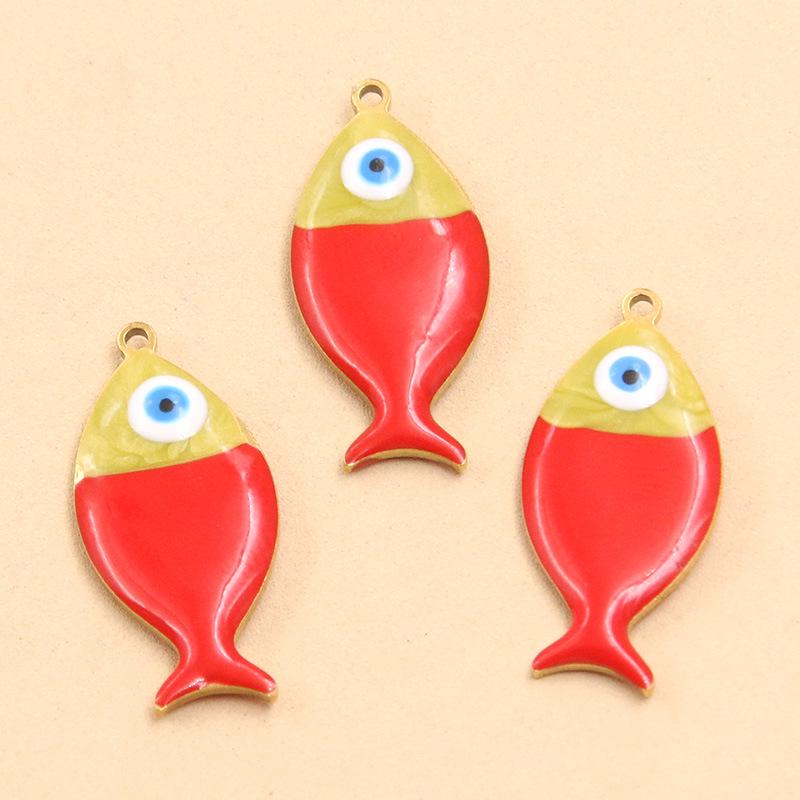 11 Color 11x24mm Stainless Steel Ocean Element Fish Pendant for DIY Necklace Jewelry
