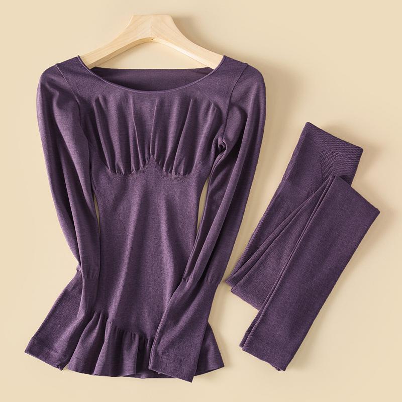 

Женский бесшовный термокомплект - Круглый вырез, Тонкий, Облегающий, Теплый, Моделирующий фигуру для осени/зимы One Size