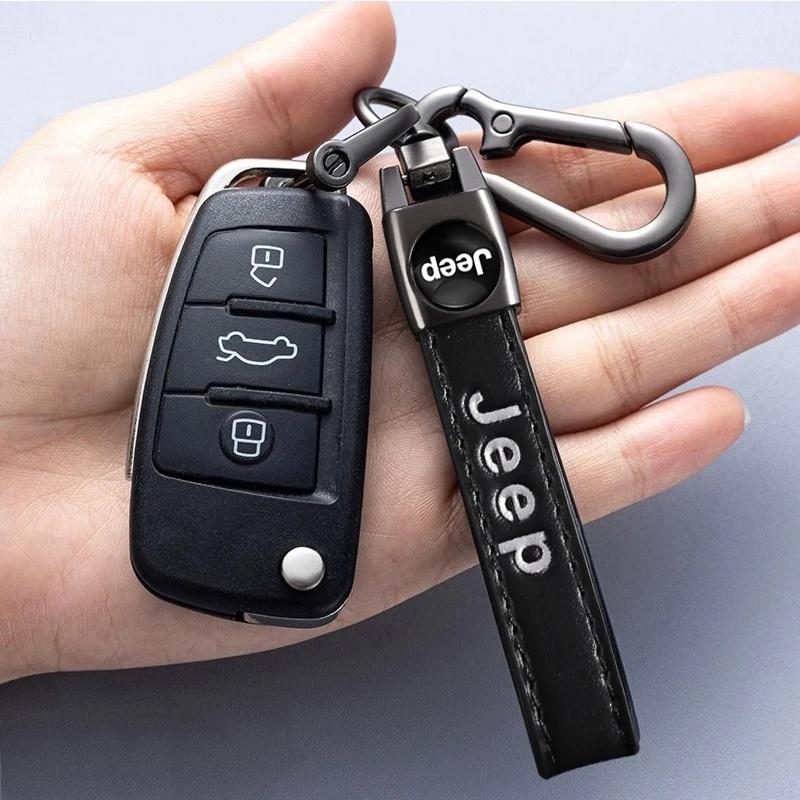 4Pcs Car Tire Valve Stem Caps with Leather Keychain for Jeep Renegade Wrangler JK JL Grand Cherokee Compass Auto Accessories