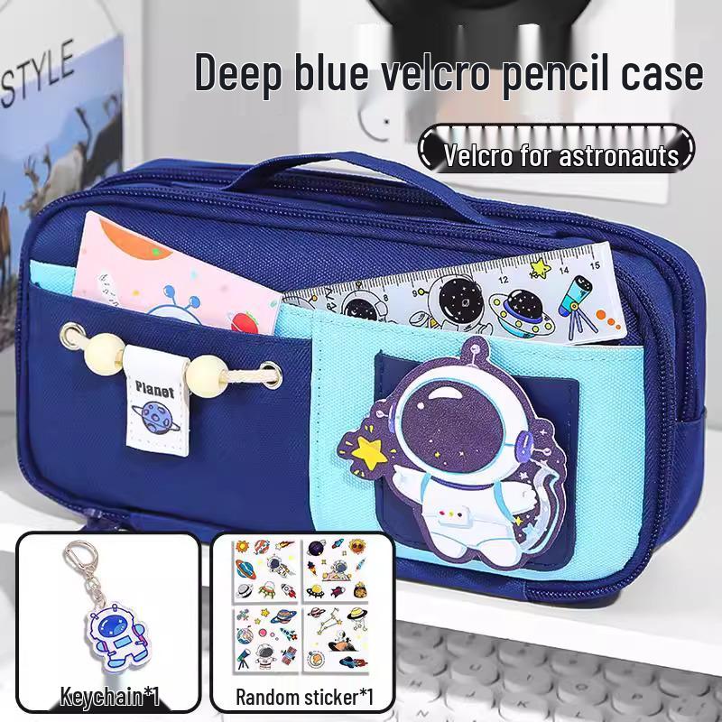 Send Astronaut Velcro! Boys' Black Dirt-Resistant Pencil Case, Hand-Carry, Large Capacity, New 2025 Style.